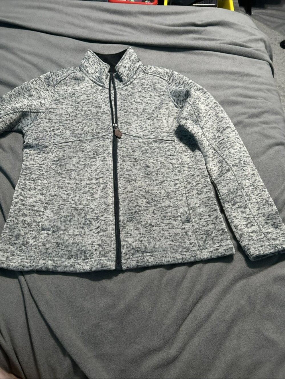 Gray Womens Full-Zip Jacket Mock Neck Textured Knit Design Long Sleeve Good Cond - Picture 2 of 7